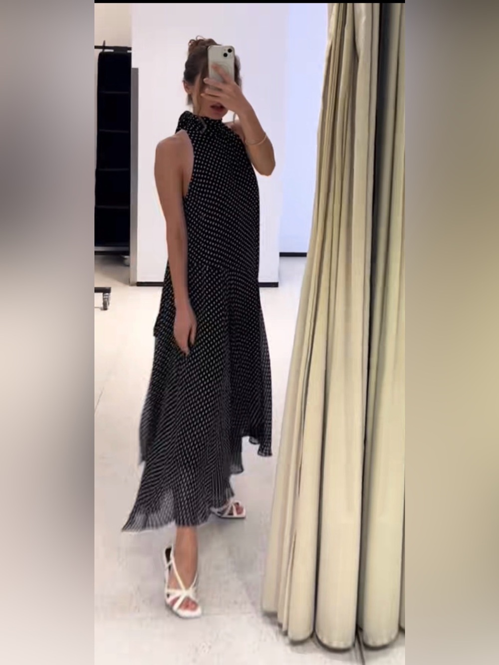 Zara Black and White Polka Dot Halter Maxi Dress - Picture 3 of 10